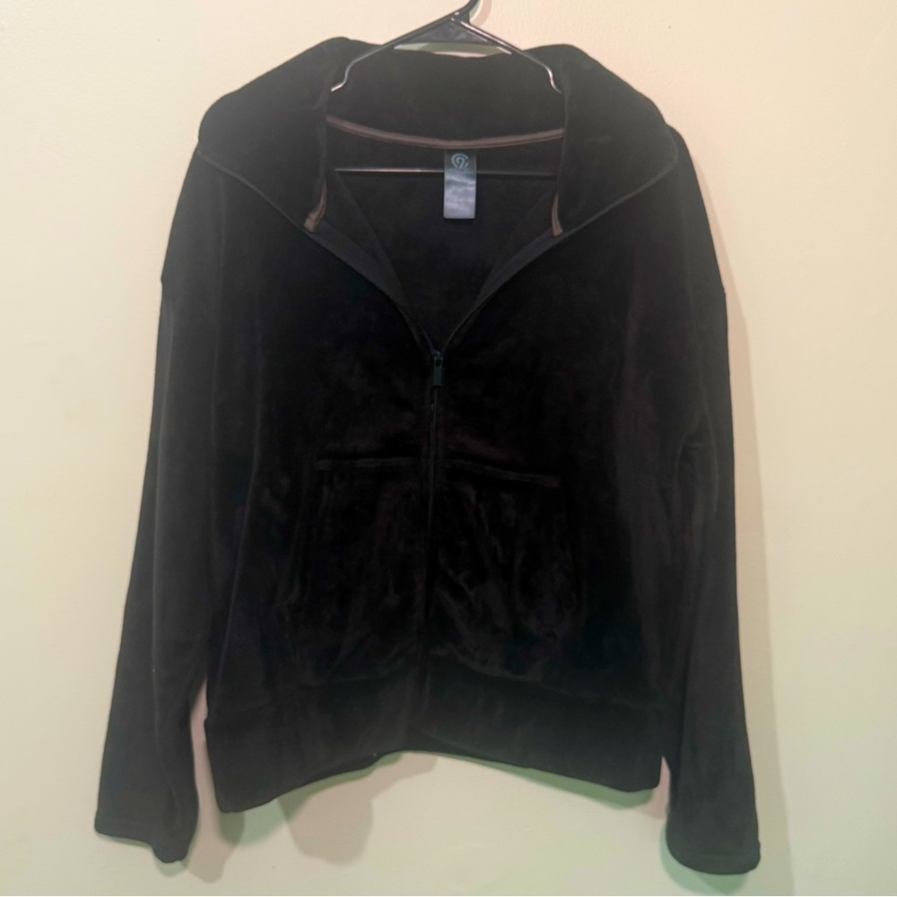 NWOT Champion Black Velour Full-Zip Jacket, Size Medium